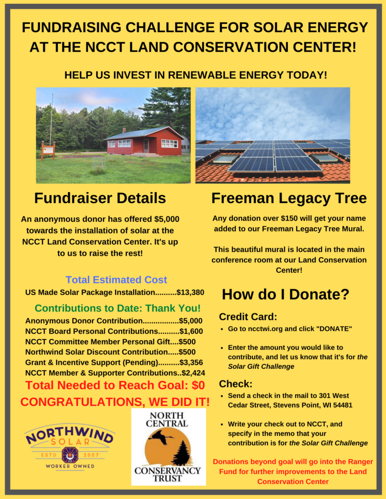 NCCT Reaches Goal for Gift Challenge Fundraiser for Solar Power!