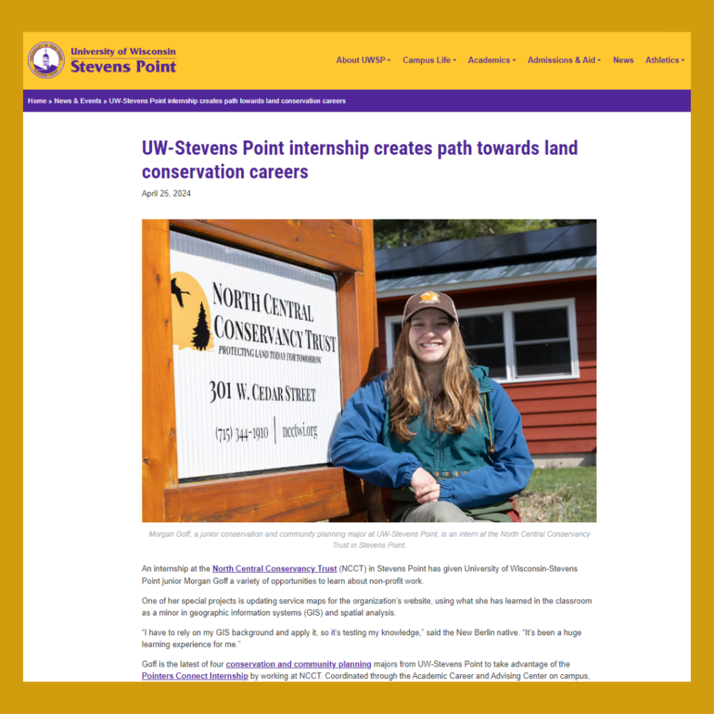 NCCT and Interns Featured in UW-Stevens Point, Point of U Article About Careers in Conservation